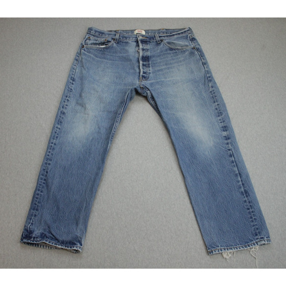 Levis Jeans Mens 40 x 30 Blue 100% Cotton 501 Straight Leg Button Fly - Picture 1 of 9